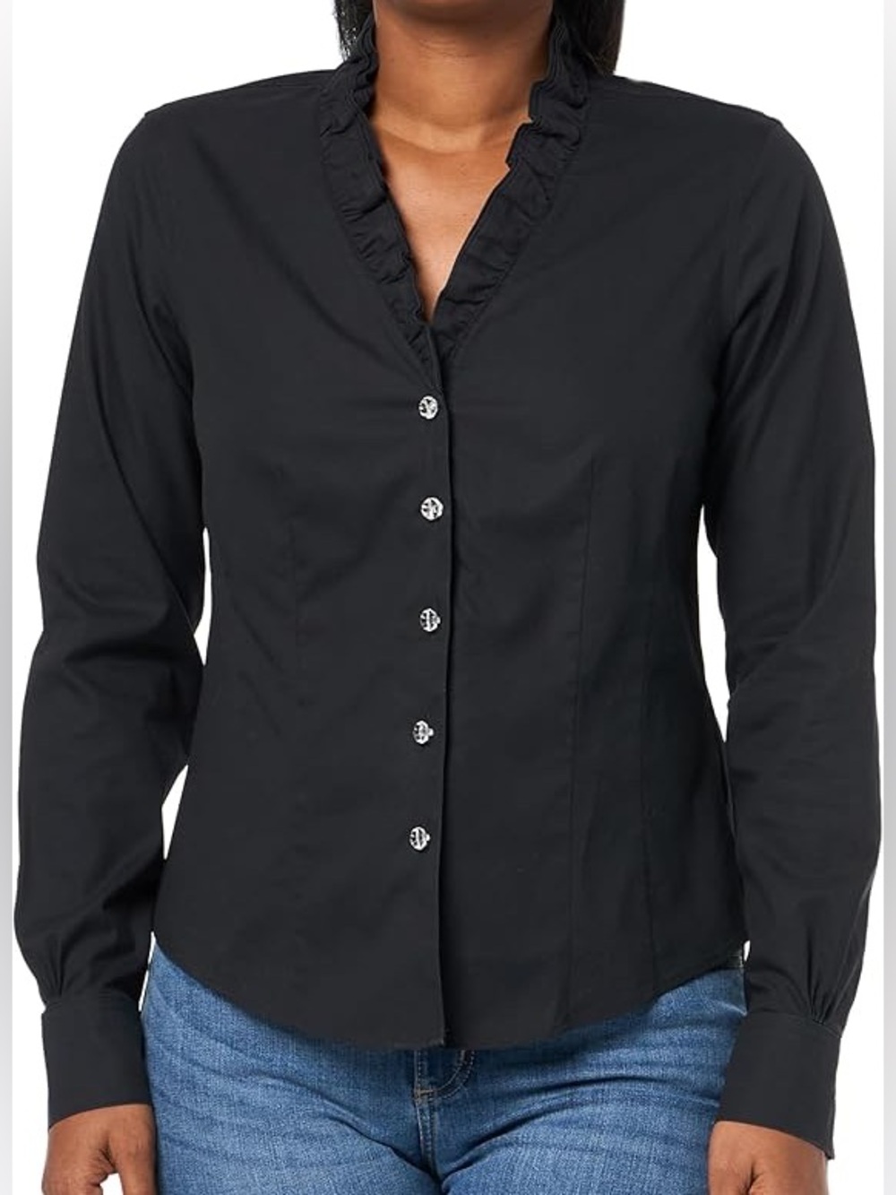 Brooks Brothers Black Ruffle-Trim Button Down Shirt